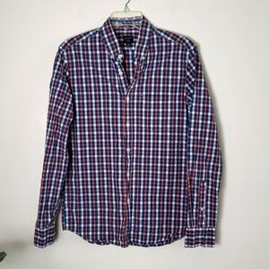 J crew factory plaid button down shirt, collar, slim fit, flex, Men size medium